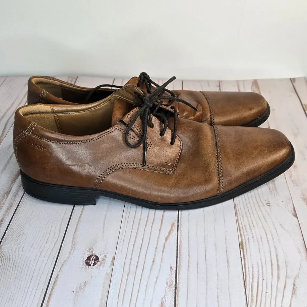 Clarks Brown Leather Cap Toe Oxford Dress Shoes Men’s Size 12